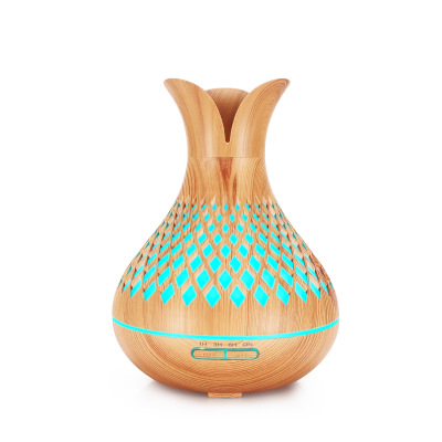2022 New 500ml Wood Grain Essential Oil Aroma Diffuser Hollow Humidifier Household Vase Three Leaf Petals Aroma Diffuser