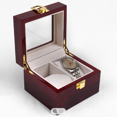 Custom Logo Brown Solid Wood 2 Slot Watch Display Box Lockable Watch Box Jewelry Storage Box