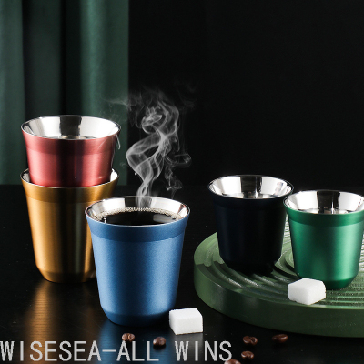 304 Stainless Steel Double-Layer Coffee Cup  Small Capacity Water Cup Tea Cup Beer Travel Gift Cup