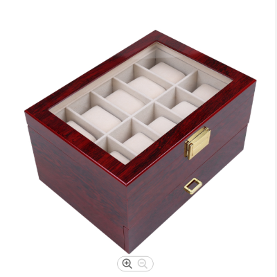 Custom Classic Double Layer 10 Slot Wooden Box Glass Top Side Storage Box Jewellery Box