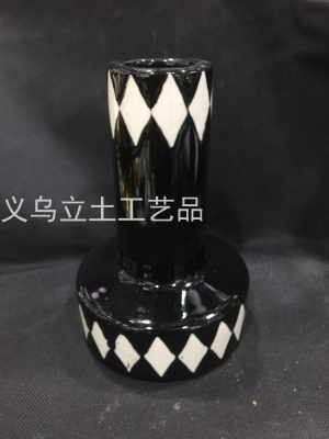 Gao Bo Decorated Home Home European-Style Simple Daily Black and White Diamond Patterns Ceramic Vase