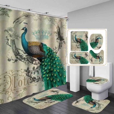 Cross-Border E-Commerce Direct Supply Digital Printing Waterproof Shower Curtain Animal Peacock Series Graphic Customization Factory Direct Sales