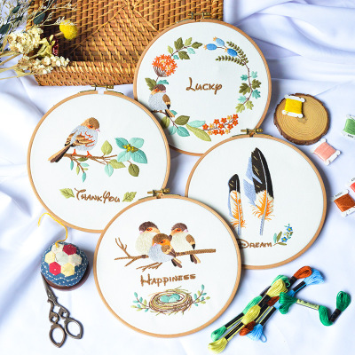 Factory Wholesale Cartoon Bird Handmade Embroidery DIY Material Package Production Suzhou Embroidery Decorative Hanging Painting Cross-Border