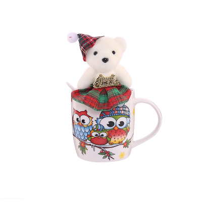 The owl Cup Mug With Spoon Christmas Porcelain Mug Ceramic C