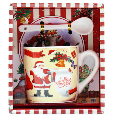 Santa Design Red Glazed Printed Cup Christmas Coffee Mug Wit