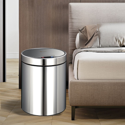 Stainless Steel Automatic Induction Large Capacity Trash Can round with Lid Domestic Toilet Kitchen Living Room Open Cover
