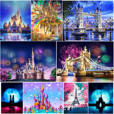 New 5D Diamond Painting Foreign Trade Ornament Decoration Castle Combination DIY Diamond Cross Stitch Southeast Asia, Europe and America