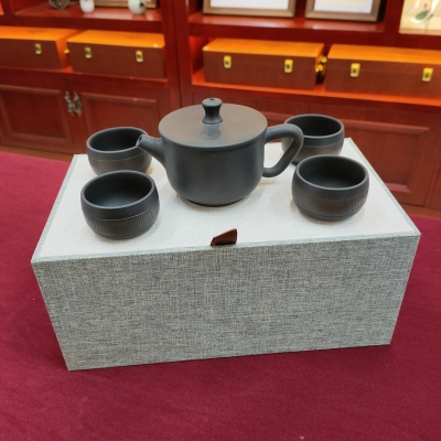 Xiong'an Non-Heritage Black Pottery Tea Set Set One Kettle Four Cups New Year Crafts Gifts Daily Necessities Can Be Customized