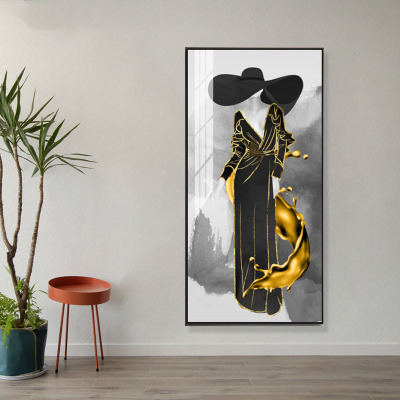 Golden Black and White Beauty Wall Decorative Figure Painting Living Room Entrance Bedroom Modern Simple and Light Luxury Style Crystal Porcelain Mural