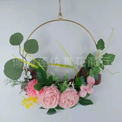 Artificial Flower Wall Decoration Pendant Hanging Ornament Metal Iron Art Flower Shop Room Hanging Decoration Creative Wall Decoration Garland