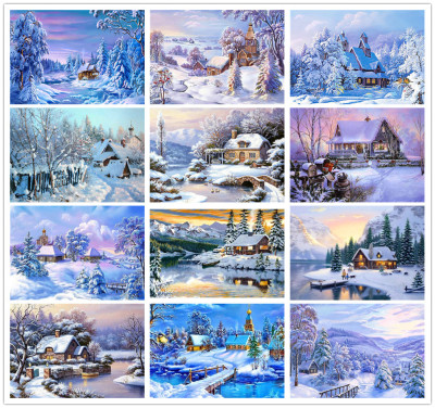 Full Diamond Snow Scene 5D Diamond Painting DIY Digital Oil Painting Foreign Trade Export Factory Exclusive Supply Supply Home Decoration Cross Stitch