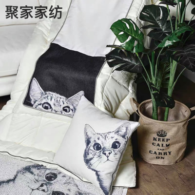 Black and White Cat Dual-Use Pillow Quilt Office Blanket Linen Cushion Airable Cover Car Back Cartoon Cushion Quilt