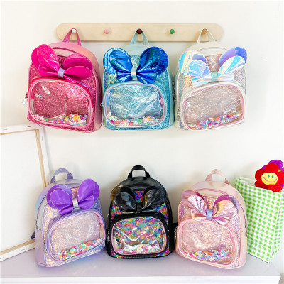 Children's Bags 2021 Summer New Backpack Fashion Bowknot Quicksand Small Backpack Fashion Boys and Girls Toddler Schoolbag