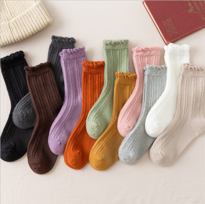 New Women's Socks Retro Candy Color Tube Socks Breathable Three-Dimensional Vertical Stripe Pattern Cotton Socks