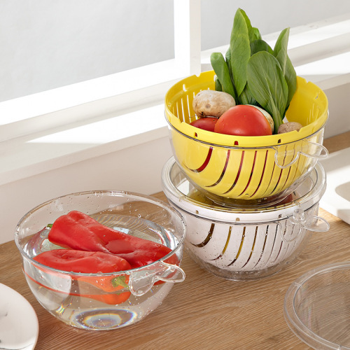 creative home kitchen drain basket double-layer multifunctional fruit and vegetable draining basket sink with lid drain basket two-piece set