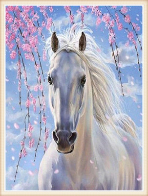DIY Pink Floral White Horse Full Diamond Painting Living Room Decoration Hanging Painting 5D Crafts Amazon AliExpress Cross-Border Hot