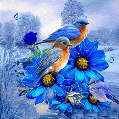 Living Room Decoration Hanging Painting 3D Full Diamond Painting Blue Flowers and Birds Home Crafts Foreign Trade Cross-Border Hot One Piece Dropshipping