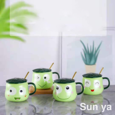 Hot Cartoon Ceramic Cup Cute Frog Mug with Cover with Spoon Water Cup