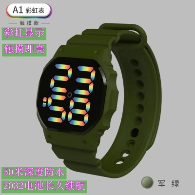 A1 Rainbow LED Electronic Watch Waterproof Movement Touch Large Screen Digital Display Sports Fashion Matching Watch