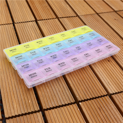 Factory Direct Sales New Injection Molding Colorful 28 Grid Plastic Medicine Box 7 Days a Week Creative Flip Storage Box Wholesale