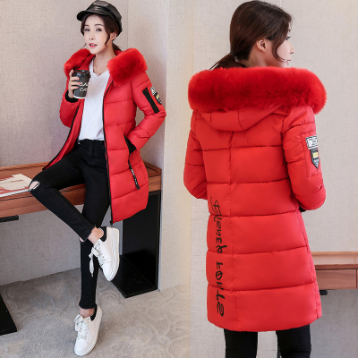 Coat Women's Mid-Length Slim-Fit down Jacket Coat Hooded Large Fur Collar Thickened plus Size Cotton Jacket