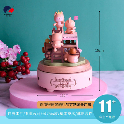 Factory Direct Sales Cat's City of the Sky Music Box Wooden Mechanical Music Box Birthday Gift Marry Me