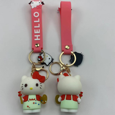 Cartoon Soft Rubber Doll Hello Kitty Keychain Women Car Key Pendant Soft Rubber Couple Ornament School Bag 