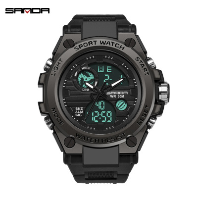 Sanda Military Style Large Dial Tide Men's Watch Male Student Fashion Trend Multifunctional Digital Waterproof Electronic Watch