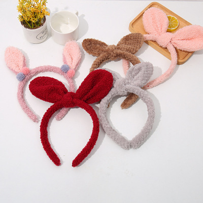 Korean Cute Shaping Long Rabbit Ears Hair Band Cartoon Cute Face Wash Makeup Apply a Facial Mask Creative Plush Headband