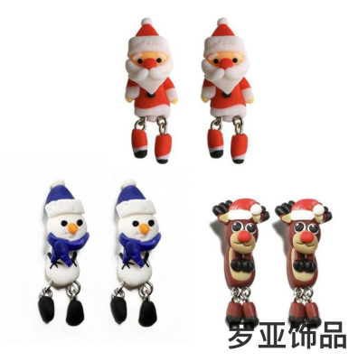 Foreign Trade Handmade Ornament European and American Personalized Creative New Cartoon Three-Dimensional Santa Claus Polymer Clay Earrings