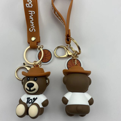 New Cartoon Hooded Bear Panda Keychain Cute Car Key Ring Circle Pedants Men's and Women's Schoolbags Small Ornaments