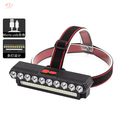 Cross-Border New Arrival Night Fishing Headlamp Outdoor Strong Light Multi-LED Head-Mounted USB Rechargeable Headlamp Portable Lighting Flashlight