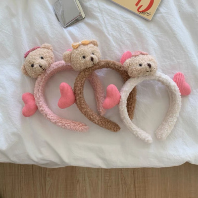 Korean Instafamous Hairband Bear Love Hairpin Cute Girl Face Wash Hair Band All-Match Hair Band Simple Outing Headdress