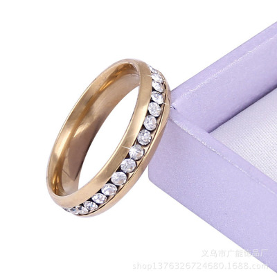 Personalized Fashion Single Row Diamond Ring Stainless Steel Diamond-Studded Ring European and American Gold-Plated Full Diamond Ring Popular Ornament