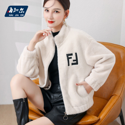 2021 Haining New Women's Fur Integrated Mink Fur Short Lamb Fur Coat Temperament Slimming Fur Coat