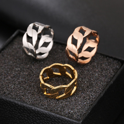 Cross-Border Hot Selling Fashion Creative Strap-Shaped Stainless Steel Ring Personality Chain Hollow Ring Wholesale