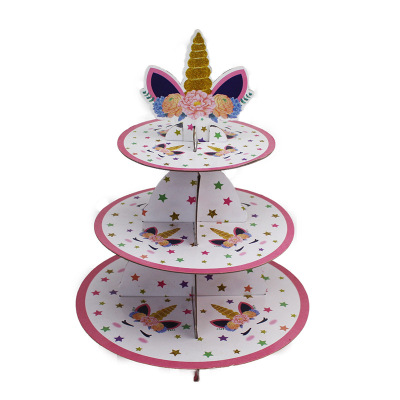 Unicorn Paper Cake Rack Party Birthday Party Dress up Three-Layer Disc Display Dessert Stand