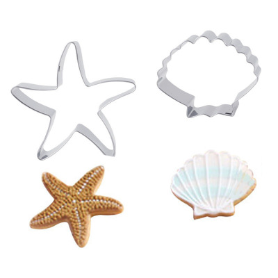 Ocean Theme Stainless Steel Cookie Cake Cutting Machine 3D Shell Starfish Biscuit Cake Mold DIY Baking Tool