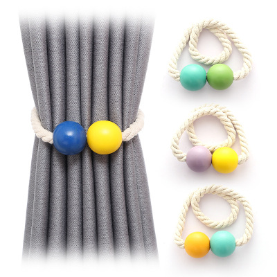 Creative Curtain Bandage Wooden Bead Magnetic Buckle Simple Curtain Drawstring Creative Curtain Accessories Exclusive for Cross-Border Generation Hair