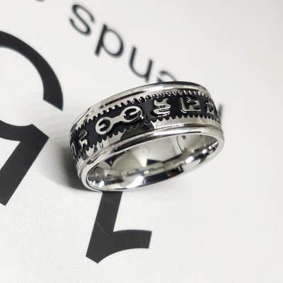 Factory Direct Sales Religious Ornament Creative Six-Character Mantra Ring Men's and Women's Index Finger Titanium Steel Ring Ring