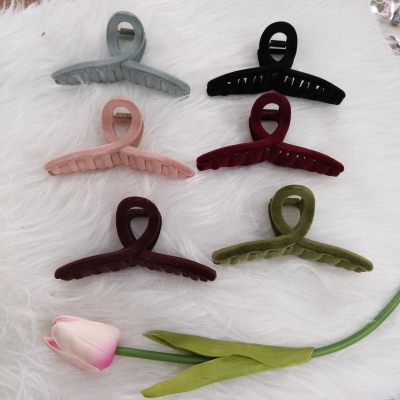 9cm Korean Style Artificial Flocking Barrettes Hair Clip for Bath Shark Clip Square Semicircle 5 Ring