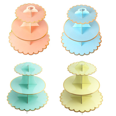 Wholesale Three-Layer Paper Gilding Cake Stand Birthday Party Dress up Cake Decoration Wedding Pastry Dessert Stand