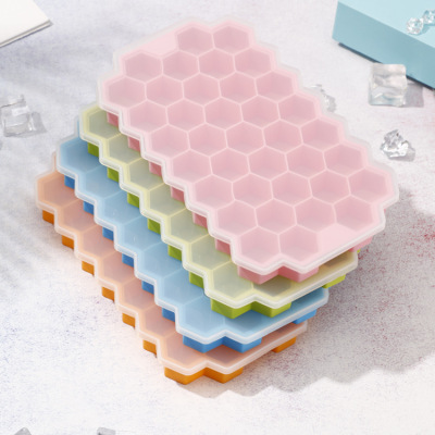 Hot Sale 37 Grids Silicone Ice Tray with Silicone Cover DIY Ice Cube Mold Food Refrigerated Ice Box Honeycomb Ice Tray