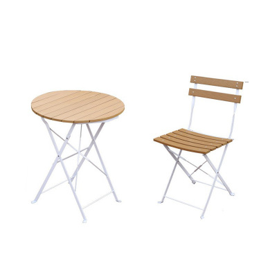 Factory Direct Sales Outdoor Plastic Wood Folding Table and Chair Balcony Courtyard Cafe Table and Chair Combination Outdoor Occasional Table and Chair