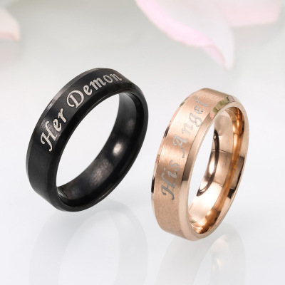 2020 New Ring All-Match Her Demon His Angel Devil Angel Stainless Steel Ring Wholesale