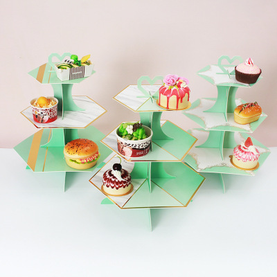 Three-Layer Hexagonal Marbling Bronzing Cake Rack Birthday Party Dress up Supplies Paper Pastry Dessert Rack