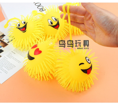 Glowing Hairy Ball Cute Expression Hedgehog Elastic Flash Hairy Ball Vent Ball Children's Toy Stall Play Wholesale