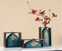Gao Bo Decorated Home European Entry Lux Hollow Ceramic Vase with Frame Three-Piece Set