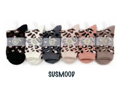 Coral Fleece Socks Leopard Print Women's Room Socks Fashion Thickened Half Velvet Socks
