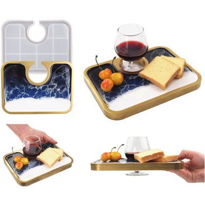 DIY Crystal Resin Epoxy Wine Holder Afternoon Tea Tray Dessert Mirror Silicone Mold